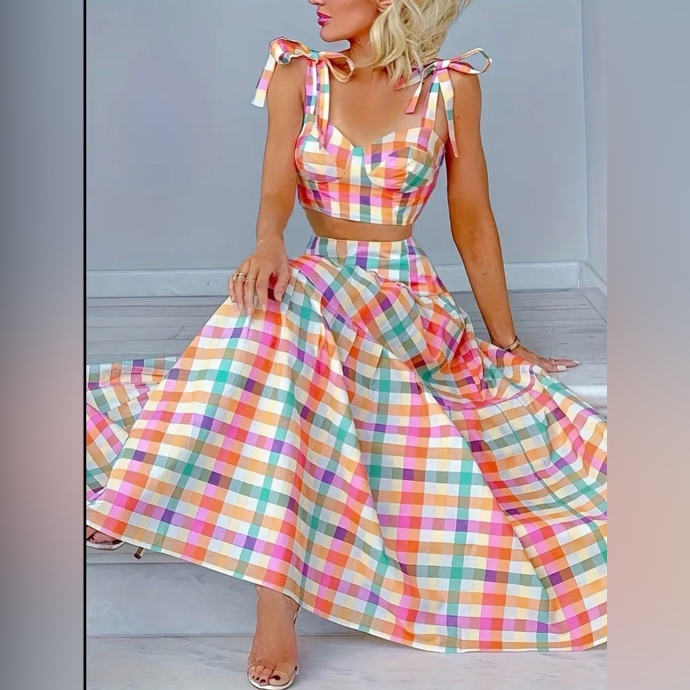 Vibrant Plaid Skirt Set
